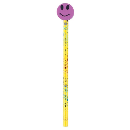 J.R. Moon Pencil Co Moon Pencil + Eraser Topper Write-Ons, Smiley Face, PK36 53009